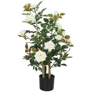 Imagine HOMCOM Trandafir Artificial cu 17 Flori, 344 Frunze Mătase, Decor Interior Exterior, 15x15x90 cm, Alb | Aosom Romania