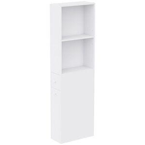 Imagine HOMCOM Dulap Baie Slim cu Organizator Glisant pe Roți, Sertar și Raft Reglabil, MDF, 18 x 40 x 135 Cm, Alb | Aosom Romania