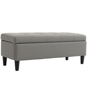 Imagine HOMCOM Bancă cu depozitare 136 L, 110x41x42 cm, piele ecologică potrivită pentru animale de companie, gri | Aosom Romania
