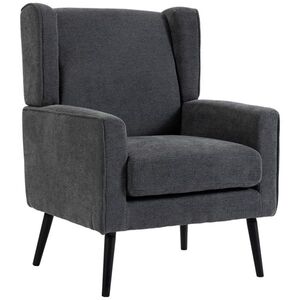 Imagine HOMCOM Fotoliu din chenille pentru dormitor, stil modern Mid-Century, cu picioare din lemn de cauciuc, gri închis | Aosom Romania
