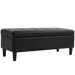 Imagine HOMCOM Bancă cu depozitare 136 L, taburet cu ladă 110x41x42 cm, piele ecologică pet-friendly, negru | Aosom Romania