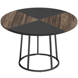 Imagine HOMCOM Masă de Dining Rotundă pentru 4-6 Persoane, Blat Bicolor MDF și Metal, 120x120x75 cm, Maro Rustic și Negru | Aosom Romania
