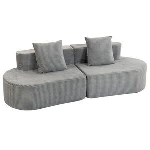 Imagine HOMCOM Canapea modulară 3 locuri, cu șezut lat și adânc, arcuri împachetate individual, catifea reiata, gri deschis | Aosom Romania
