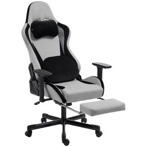 Imagine HOMCOM Scaun Gaming Ergonomic cu Masaj încălzit, Suport Picioare, Textil, Gri | Aosom Romania