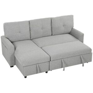 Imagine HOMCOM Canapea extensibilă 3 locuri cu șezlong convertibil, spațiu de depozitare, 3 perne, material cu efect de in, gri | Aosom Romania