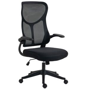 Imagine HOMCOM Scaun de birou ergonomic rotativ cu brațe rabatabile, funcție de balans, înălțime reglabilă, din plasă, negru | Aosom Romania