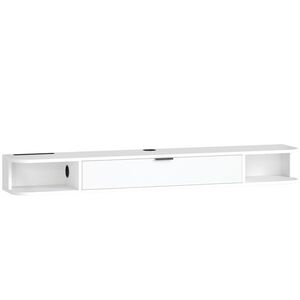 Imagine HOMCOM Comodă TV suspendată, Mobilier TV pentru televizoare până la 152, 4 cm, Sertar rabatabil, 2 rafturi, 140x24x16cm, Alb | Aosom Romania