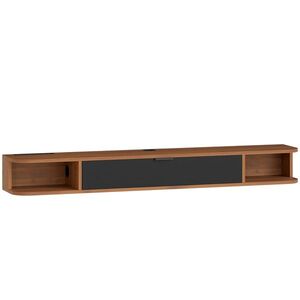 Imagine HOMCOM Comodă TV suspendată, pentru televizoare până la 152 cm, sertar rabatabil, 2 rafturi, 140x24x16cm, nuc | Aosom Romania