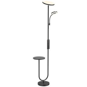Imagine HOMCOM Lampadar LED dimabil 42W 4840LM Lampă de lectură reglabilă și poliță Lampadar de podea pentru living 2700K-6000K Telecomandă Negru | Aosom Romania