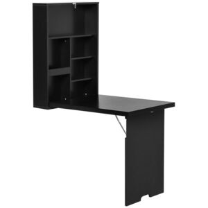 Imagine HOMCOM Masă pliantă de perete Birou de perete, incl. tablă de scris, 60 cm x 94, 5 cm x 147 cm, Negru | Aosom Romania