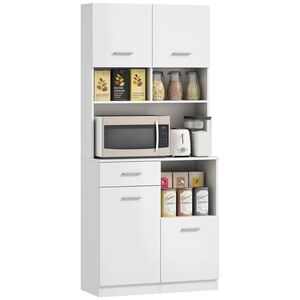 Imagine HOMCOM Dulap de Bucătărie, Bufet cu sertar, Uși Soft-Close, 80 x 35 x 180 cm, Alb | Aosom Romania