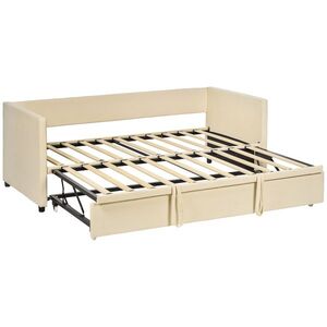 Imagine HOMCOM Cadru de canapea-pat 2-în-1, canapea 2 locuri și pat dublu, compatibil cu două saltele de 90 x 190 cm | Aosom Romania