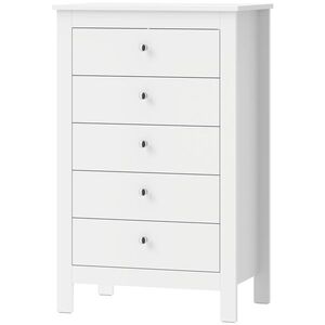 Imagine HOMCOM Comodă cu 5 sertare, corp de depozitare cu șine glisante, stil modern, 60 x 39, 5 x 95, 3 cm, alb | Aosom Romania