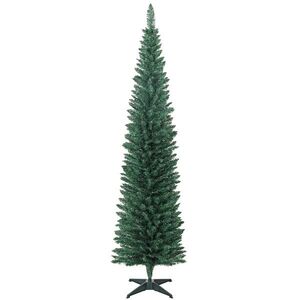 Imagine HOMCOM Brad de Crăciun artificial Slim 210 cm cu 401 ramuri, model brad, bază din plastic, verde | Aosom Romania