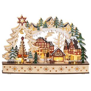 Imagine HOMCOM Sat de Crăciun în ținutul de iarnă, 20 LED-uri, multistrat, lemn natural, 45 x 12 x 30 cm | Aosom Romania