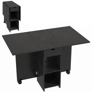 Imagine HOMCOM Masă pliantă pentru sufragerie, masă de bucătărie extensibilă pentru 2 până la 4 persoane, 2 abătătoare, 120 x 72 x 75 cm, negru | Aosom Romania