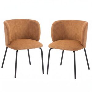 Imagine HOMCOM Set de 2 Scaune de Sufragerie Tapițate în Chenille, Spătar Înconjurător, Sarcină 120 kg, 57 x 58 x 77 cm, Portocaliu | Aosom Romania