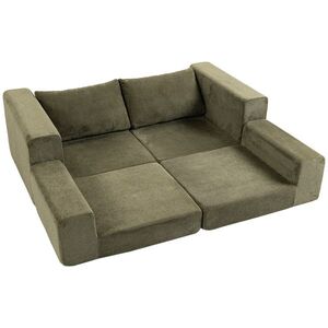 Imagine HOMCOM Canapea Convertibilă 2 locuri 4-în-1, Canapea-Pat Comprimată din Chenille 208 cm cu Șezut Lat, 2 Perne, Verde | Aosom Romania