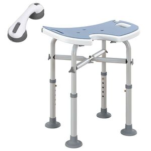 Imagine HOMCOM Taburet de duș, Înălțime reglabilă 39-51, 5 cm, Bară de sprijin cu ventuze, Patine cu ventuză, Albastru deschis | Aosom Romania