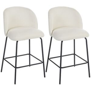 Imagine HOMCOM Set de 2 taburete de bar, scaune de bar, suport pentru picioare și spătar, țesătură cu efect in, înălțime șezut 68cm, crem | Aosom Romania