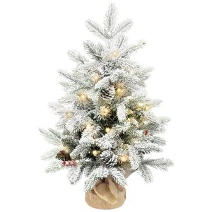 Imagine HOMCOM Mini brad de Crăciun 60 cm cu 35 LED-uri, efect de zăpadă, mini pom de masă cu conuri, brad artificial pentru decorațiuni, alb | Aosom Romania