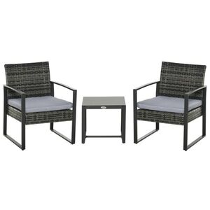 Imagine Set de mobilier de grădină Outsunny din ratan pentru 2 persoane, Set de mobilier de balcon din poliratan, Set de mobilier de balcon cu pernuțe, Grădină Gri | Aosom Romania