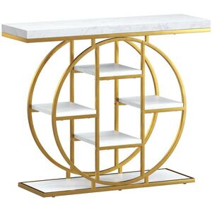 Imagine HOMCOM Masă consolă pentru hol Mobilier de intrare industrial 6 rafturi depozitare blat 4cm 100 x 30 x 81, 5cm Alb | Aosom Romania