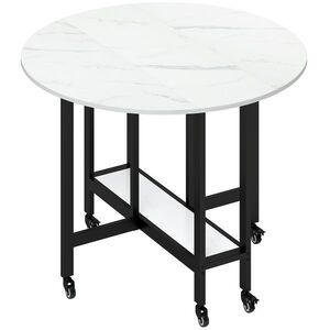 Imagine HOMCOM Masă de Dining Pliabilă pe Roți, Masă de Bucătărie pentru 4 Persoane cu Raft Integrat, 100 x 100 x 75 cm, Alb | Aosom Romania