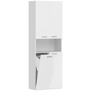Imagine HOMCOM Dulap de baie înalt de 174 cm cu coș de rufe basculant și uși Soft-Close, Alb | Aosom Romania