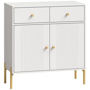 Imagine HOMCOM Bufet pentru living, mobilier de depozitare cu 2 uși, 2 sertare, rafturi reglabile și picioare metalice, 80 x 39 x 86 cm, Alb | Aosom Romania