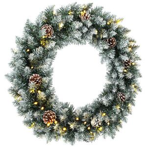 Imagine HOMCOM Coroniță de Crăciun 60 cm cu lumini LED, 8 moduri, 140 ramuri, conuri de pin, verde | Aosom Romania