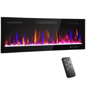 Imagine HOMCOM Șemineu Electric de Perete și Încorporabil 3 în 1 cu Design Ultra-Subțire de 9, 4 cm, 12 Culori de Flacără 3D și Cristale, 900/1800W, cu Telecomandă, Touchscreen, Timer și Termostat | Aosom Romania