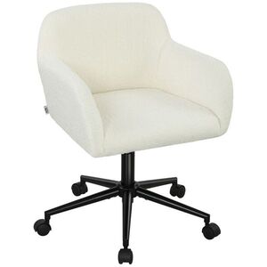 Imagine HOMCOM Scaun de birou rotativ cu role, Scaun de birou, Fleece, Spumă, reglabil în înălțime, Homeoffice, Crem alb | Aosom Romania