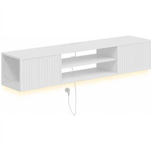 Imagine HOMCOM Comodă TV suspendată, pentru TV până la 165, 1 cm, cu raft reglabil, lumini LED RGB, prize incluse, Alb | Aosom Romania