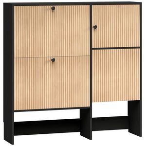Imagine HOMCOM Pantofar Îngust cu 2 Sertare Rabatabile Dulap Taburet Ascuns Etajere Reglabile 8-10 Perechi 100x23, 8x100 cm Stejar | Aosom Romania