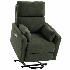 Imagine HOMCOM Fotoliu de ridicare cu masaj și încălzire, fotoliu relax electric din teddy-fleece pentru seniori, Verde închis | Aosom Romania