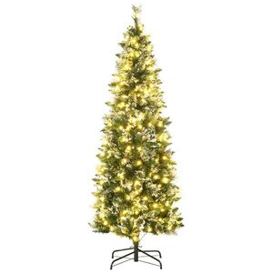 Imagine Brad de Craciun 180cm Artificial cu 240 Lumini LED si 618 Ramuri, Brad Acoperit cu Zapada Inalt si Ingust cu Postament din Otel HOMCOM | Aosom RO