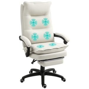 Imagine Vinsetto Scaun de birou cu funcție de masaj, Scaun de birou ergonomic cu funcție de rotație, înălțime reglabilă, din nailon, Crem | Aosom Romania