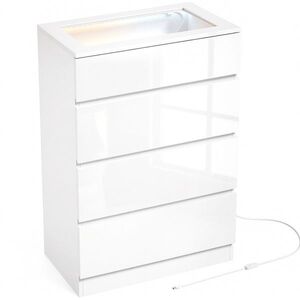 Imagine HOMCOM Comodă Modernă 4 Sertare cu Lumină LED, 60x40x90 cm, Albă | Aosom Romania
