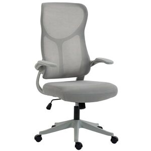 Imagine HOMCOM Scaun de birou ergonomic rotativ, cu cotiere rabatabile, funcție de balans, înălțime reglabilă, din plasă, gri | Aosom Romania