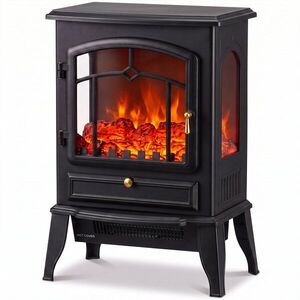 Imagine HOMCOM Șemineu Electric 1000/2000 W cu Efect de Flacără 3 Fețe, Termostat și Intensitate Reglabilă, Negru | Aosom Romania