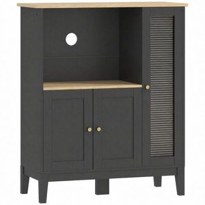 Imagine HOMCOM Dulap pentru Cuptor cu Microunde cu Dulap Inferior și 3 Rafturi Laterale cu Ușă din Sticlă, din Lemn, 80x35x97 cm, Negru | Aosom Romania