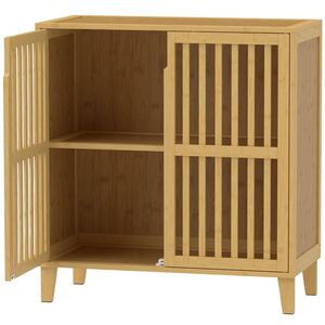 Imagine HOMCOM Dulăpior de Baie Îngust din Bambus cu Raft Reglabil, Natural | Aosom Romania