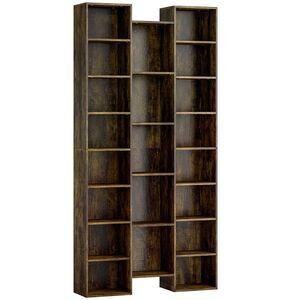 Imagine HOMCOM Bibliotecă modernă din lemn înaltă 181 cm cu 21 de compartimente și 10 rafturi reglabile, Maro Rustic | Aosom Romania
