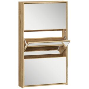 Imagine HOMCOM Dulap pentru Pantofi a Oglindă Con 3 Sertare a Rabatabil 65x17x114.5 cm Color Lemn | Aosom Romania