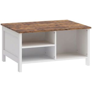 Imagine HOMCOM Cufăr de Depozitare 80x60x40 cm, cu Capac Rabatabil, Rafturi Deschise și Compartiment Ascuns, Maro Rustic | Aosom Romania