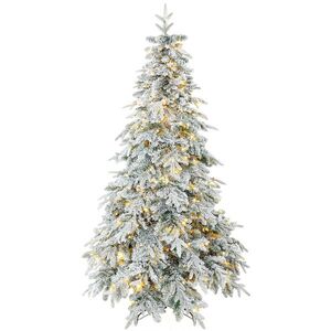 Imagine HOMCOM Brad de Crăciun Înzăpezit 180 cm cu 350 de Lumini LED Alb Cald, Timer, Telecomandă, 8 Modalități, 740 de Ramuri Ignifuge | Aosom Romania