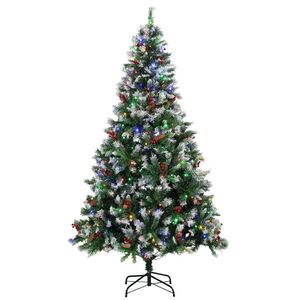 Imagine HOMCOM Brad de Crăciun Înăzăpezit 180 cm cu 250 LED-uri 11 Moduri Telecomandă 840 Vârfuri 34 Conuri și 34 Bobițe Verde | Aosom Romania