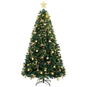 Imagine HOMCOM Brad de Crăciun Artificial 180 cm cu 240 Lumini LED, 755 Ramuri din PVC, Stea, Globuri, Fundițe, Verde | Aosom Romania