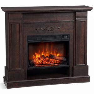 Imagine HOMCOM Șemineu electric de podea/încastrabil, 1800 W, cu ramă, raft pentru TV de până la 55", efect de flacără 3D și timer, maro | Aosom Romania